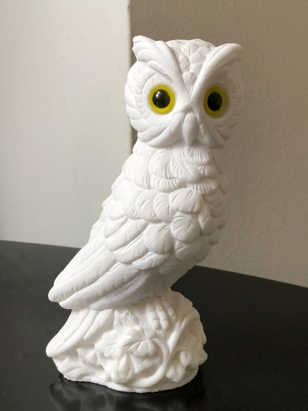 White Owl with Yellow Eyes Figurine Sculpture